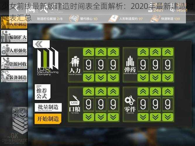 少女前线最新版建造时间表全面解析：2020年最新建造时间表汇总